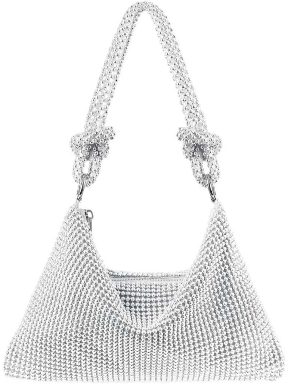 Women’s Silver Beads Rhinestone Mesh Clutch Evening Handbag Wedding Party Purse